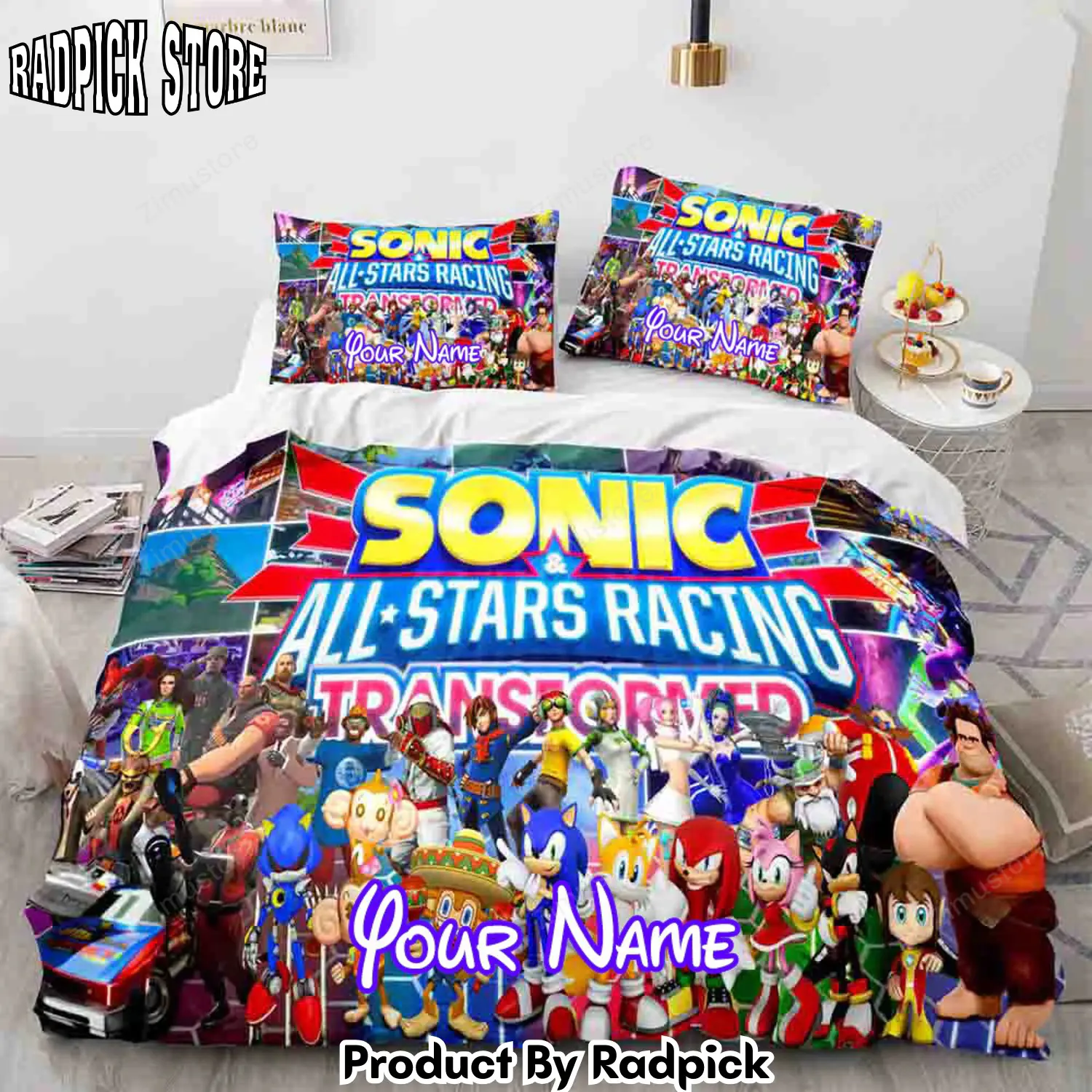 Radpick sonic the hedgehog cosplay 3 piece personalized name bedding set duvet covers bed sheets2401 rp3272183